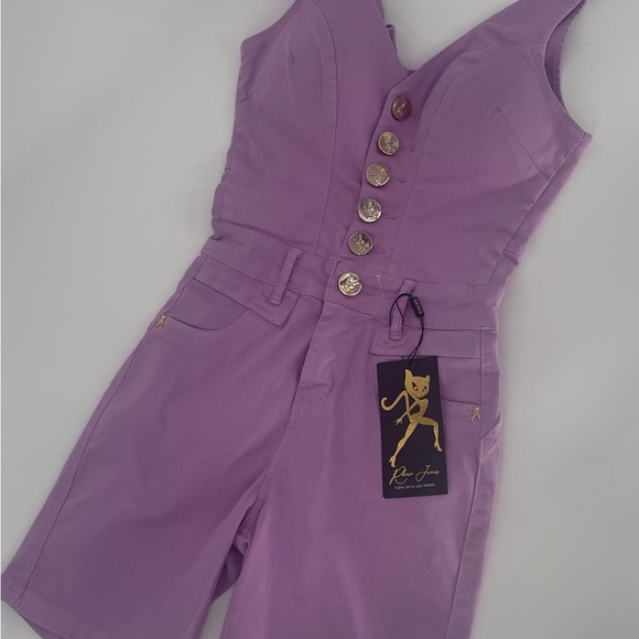 NWT Lavender RHERO Denim Romper With Gold Accents - Picture 15 of 16